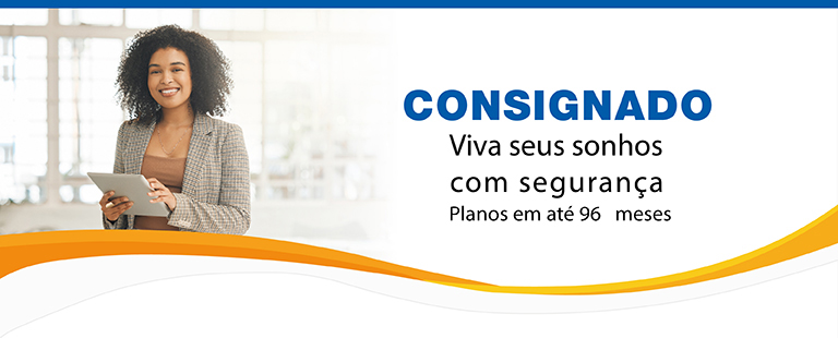 Banner decorativo consignado, planos em até 96 meses, viva seus sonhos com segurança